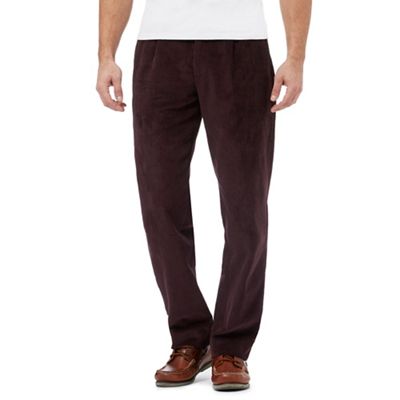 Maine New England Big and tall dark red pleat front corduroy trousers